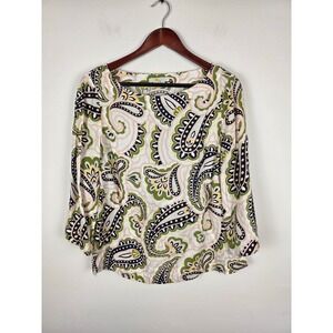 Boden‎ Linen Paisley Print 3/4 Sleeve Boat Neck Blouse Womens Size US 12
